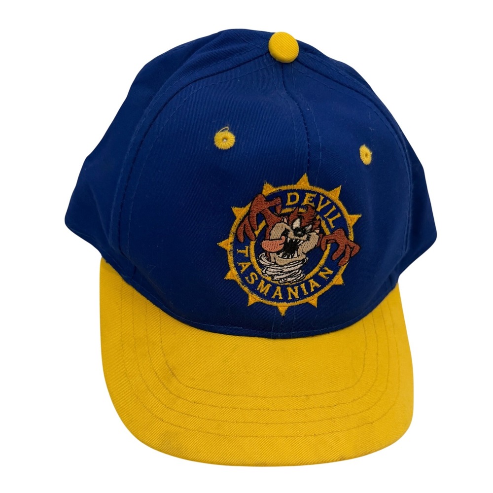 Vintage 1996 Looney Tunes Tasmanian Devil Taz Snapback Hat Blue Yellow Hat